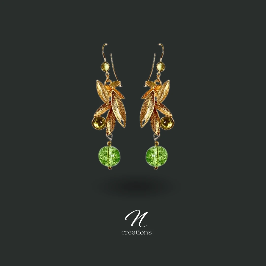 Boucles d’oreilles Feuilles en Péridot