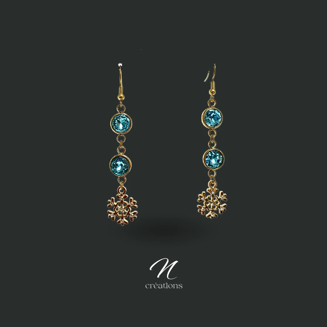 Boucles d’oreilles Flocons Cristal Bleu Azur