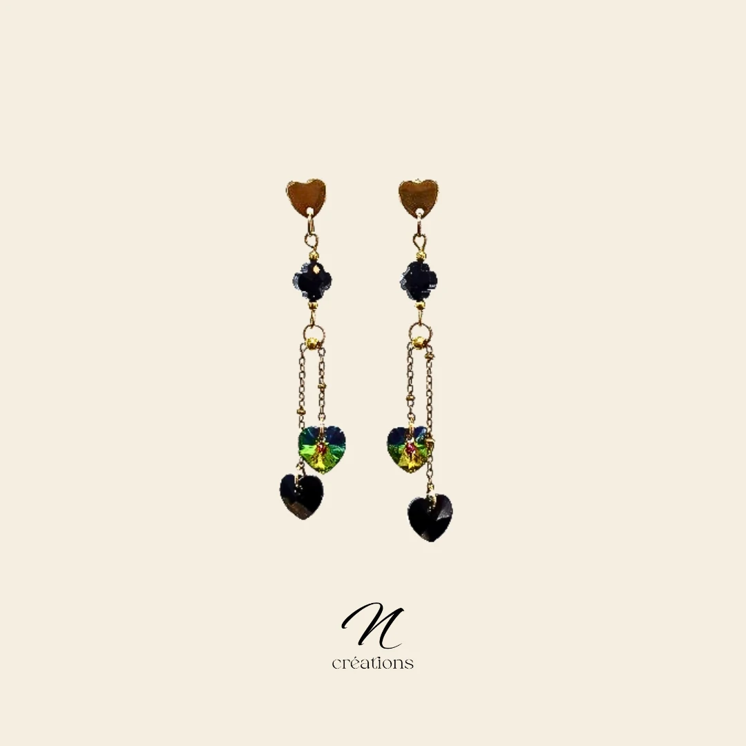 Boucles d’oreilles cœurs cristal Swarovsky noir