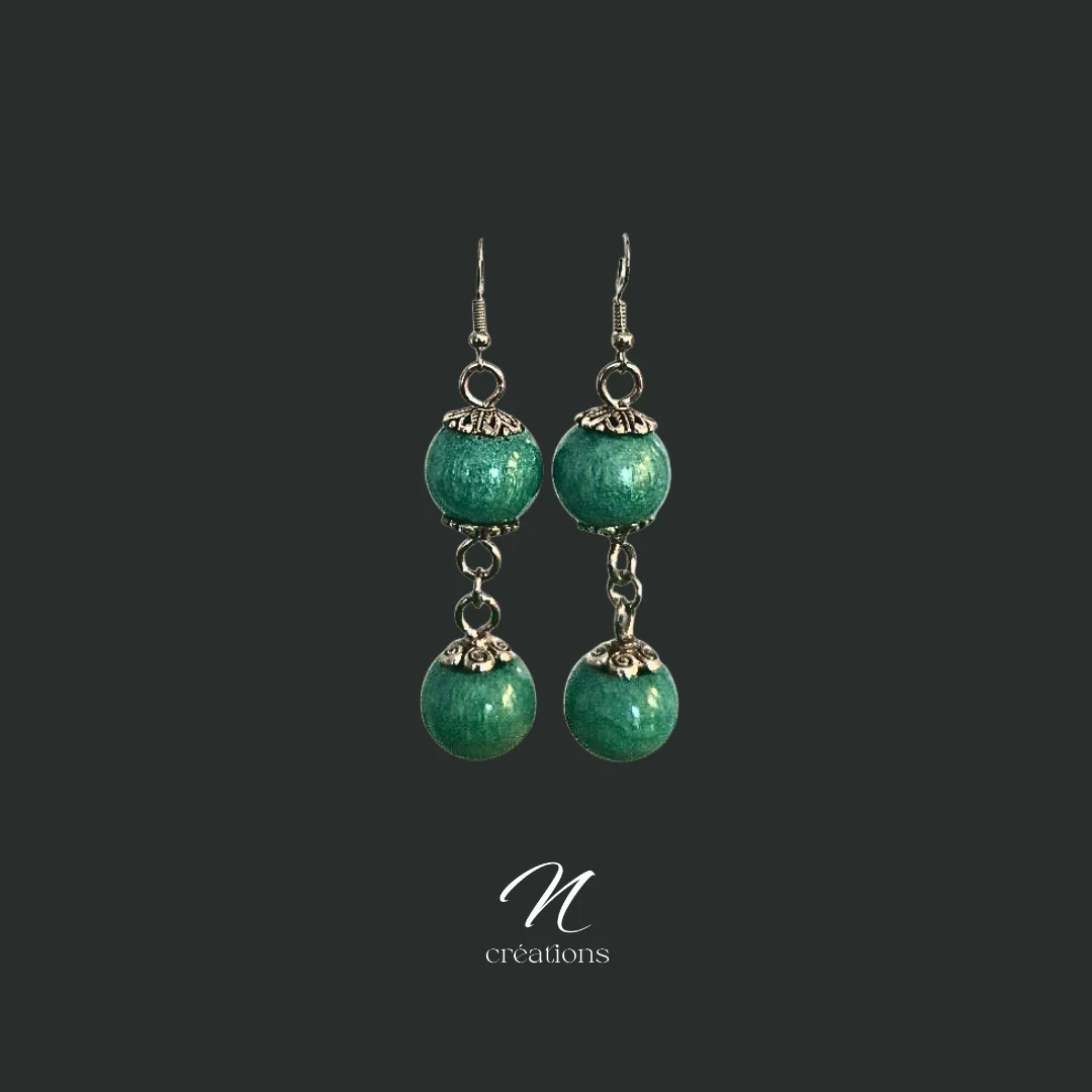 Boucles d'oreilles boules vert turquoise