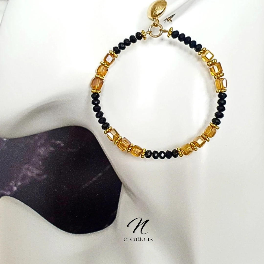 Créoles Spinelle noir et cristaux ambre
