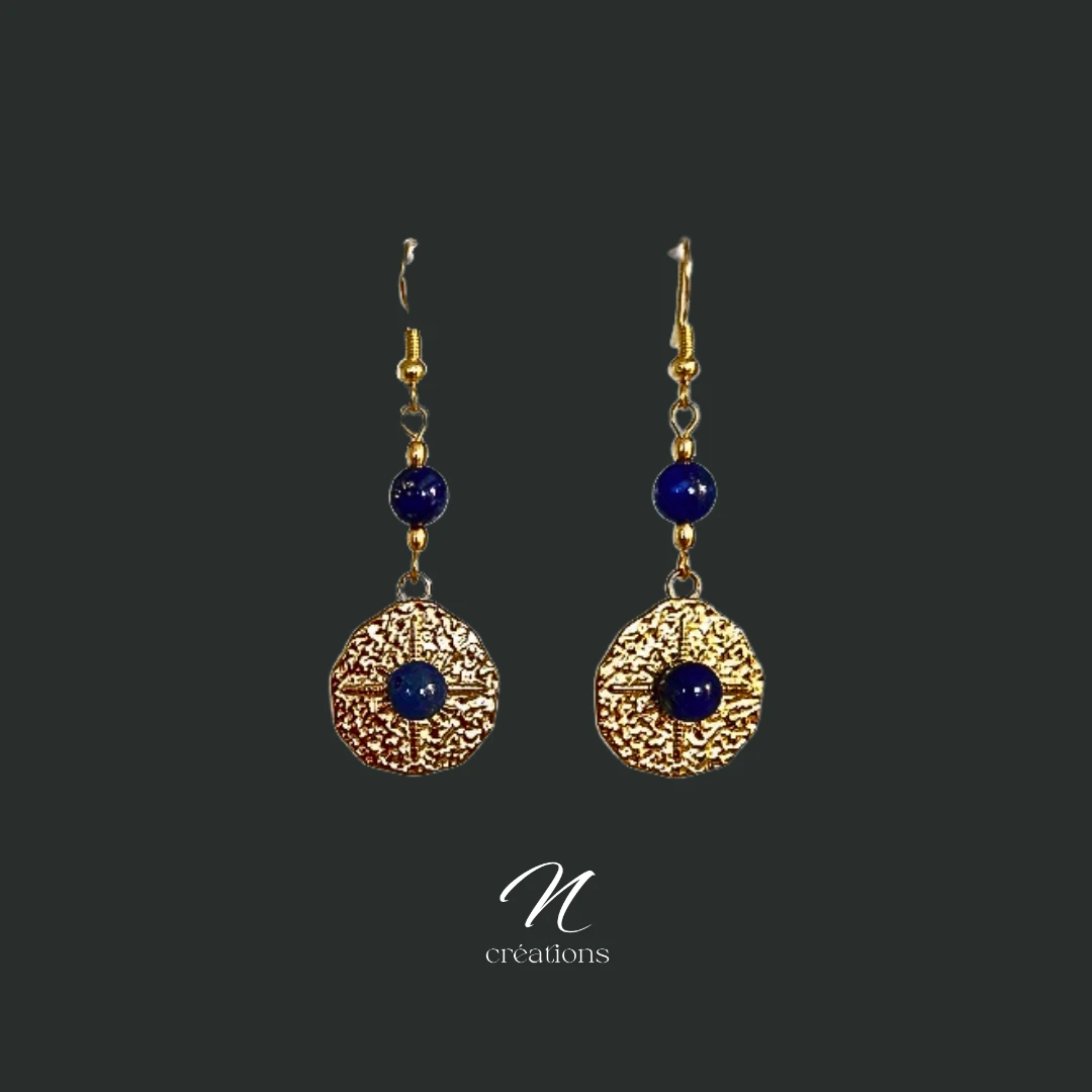 Boucles d'Oreilles Médaillon Lapis-Lazuli Soleil