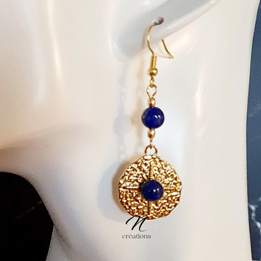 Boucles d'Oreilles Médaillon Lapis-Lazuli Soleil
