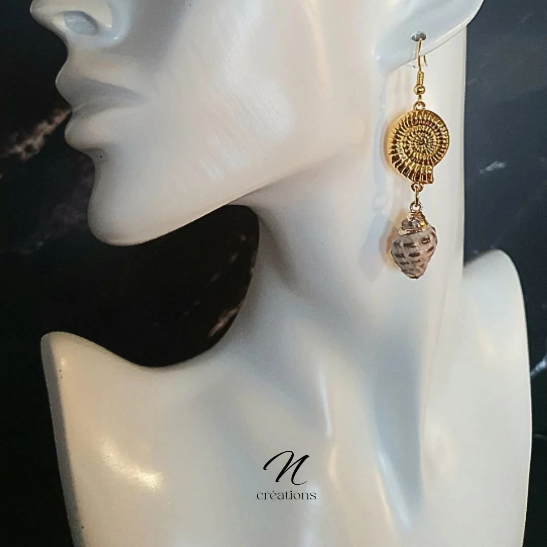 Boucles d'oreilles coquillage nautile en zamak