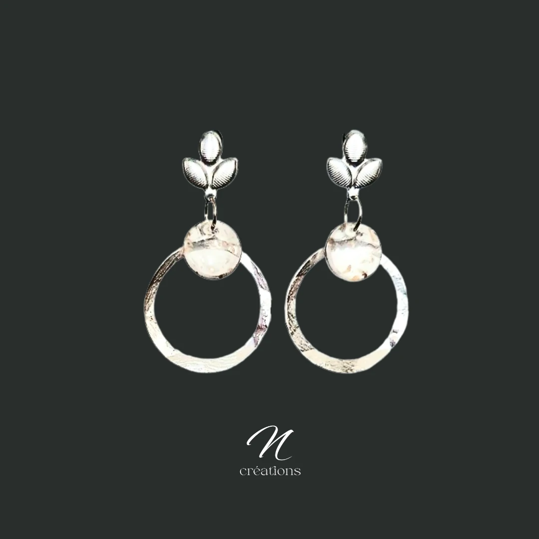 Créoles Acier Martelé Galets Gris