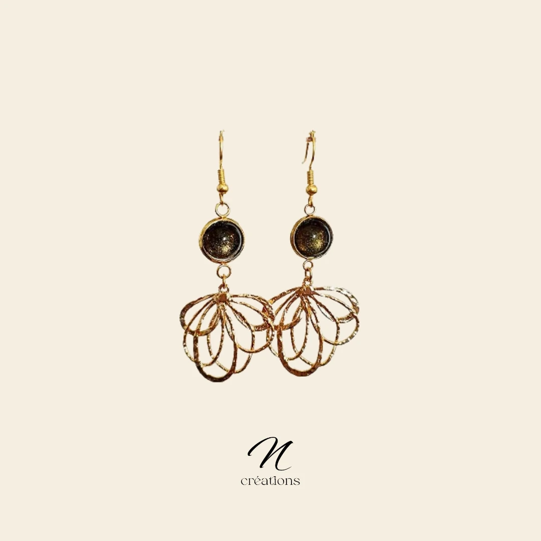 Boucles d'Oreilles Fleurs Or Fin 24K