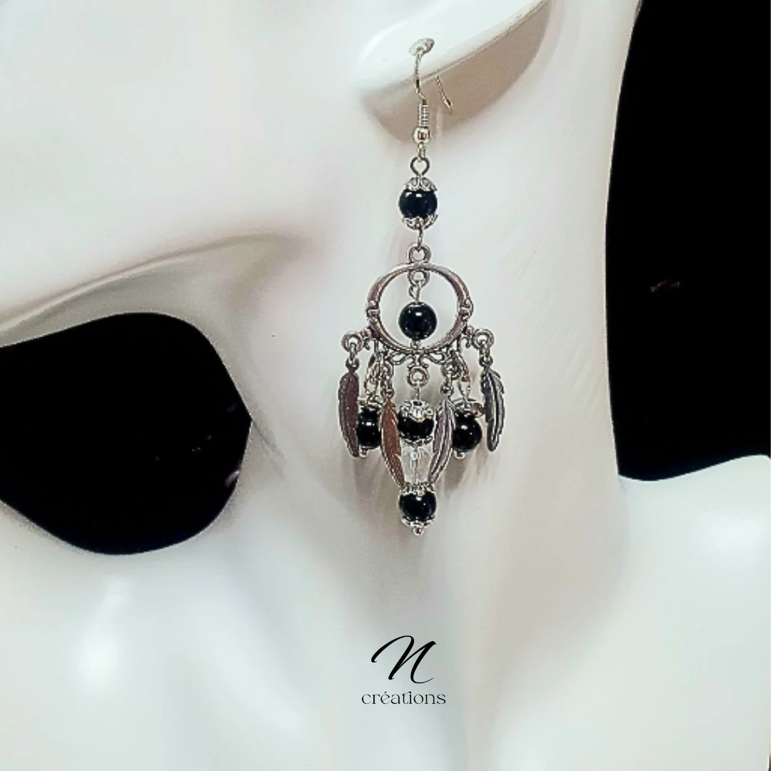 Boucles d'Oreilles Attrape-Rêves Onyx Noir