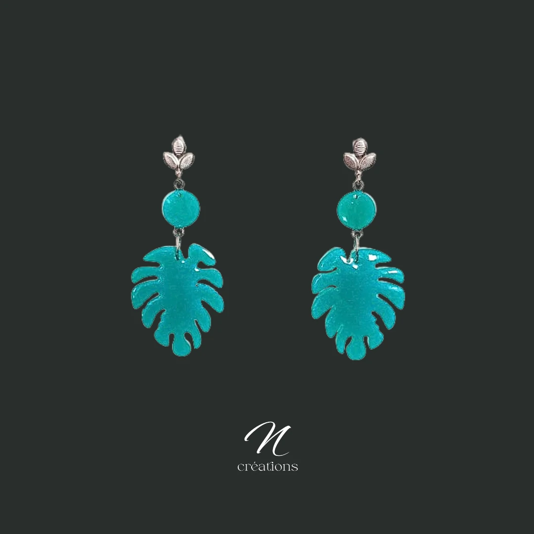 Boucles d'oreilles feuilles de Monstera en résine