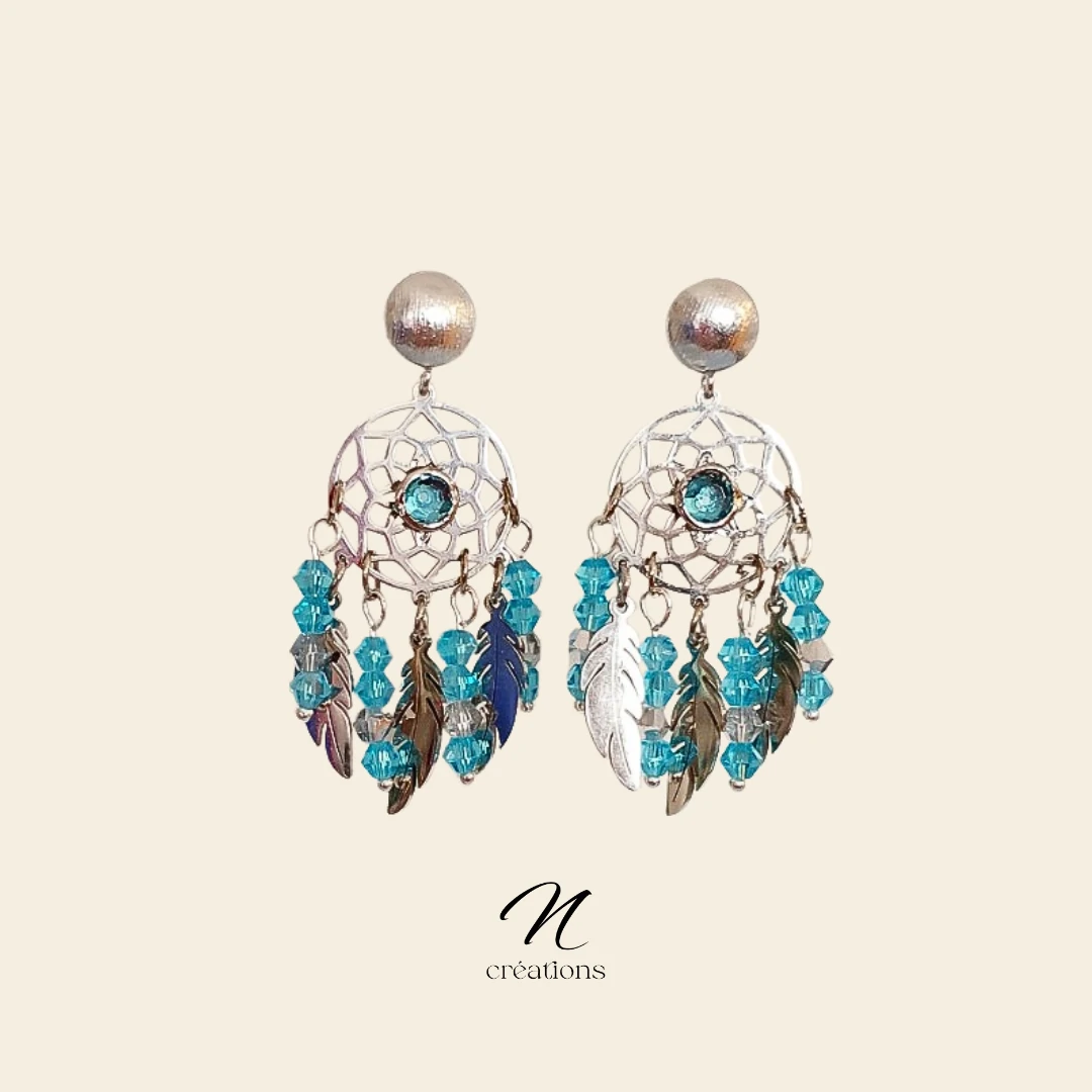 Boucles d'Oreilles Attrape-Rêves Bleu Azur