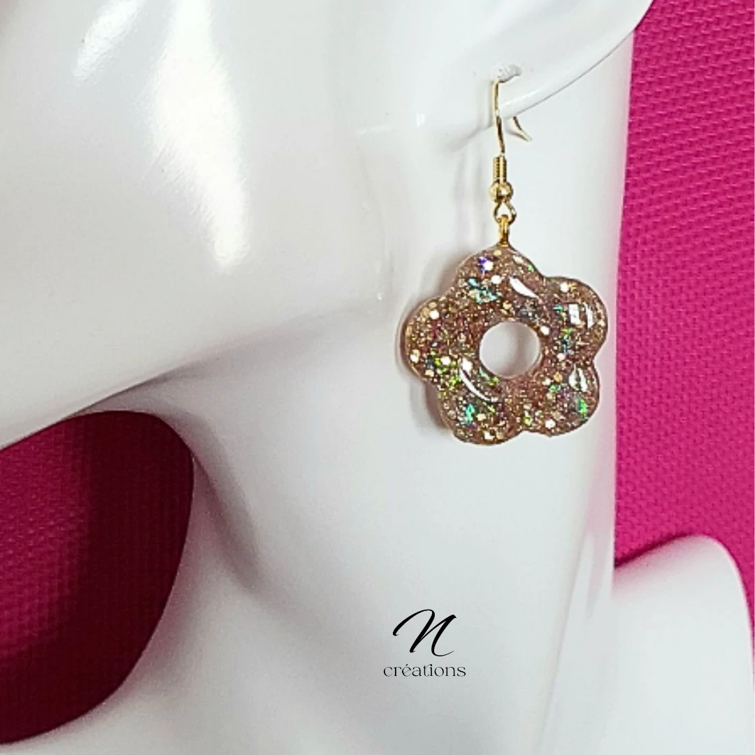 Boucles d'Oreilles Fleurs Rose Holographique