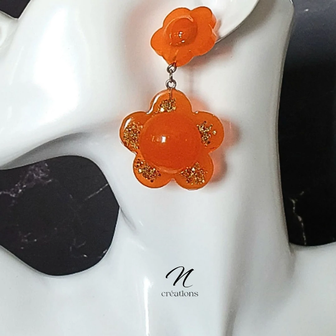 Boucles d'Oreilles Fleurs Orange Bonbons