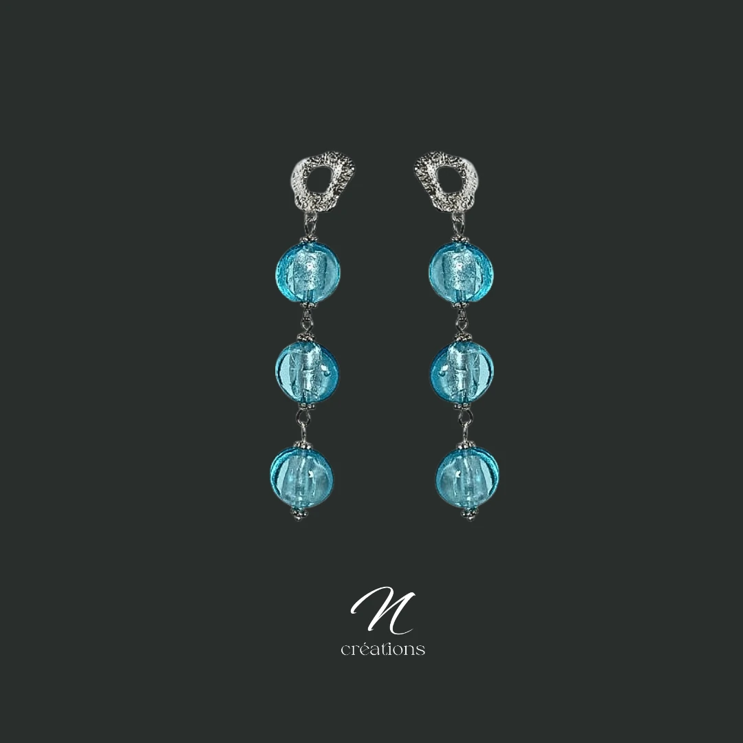 Boucles d'Oreilles Galets Verre Azur de Murano