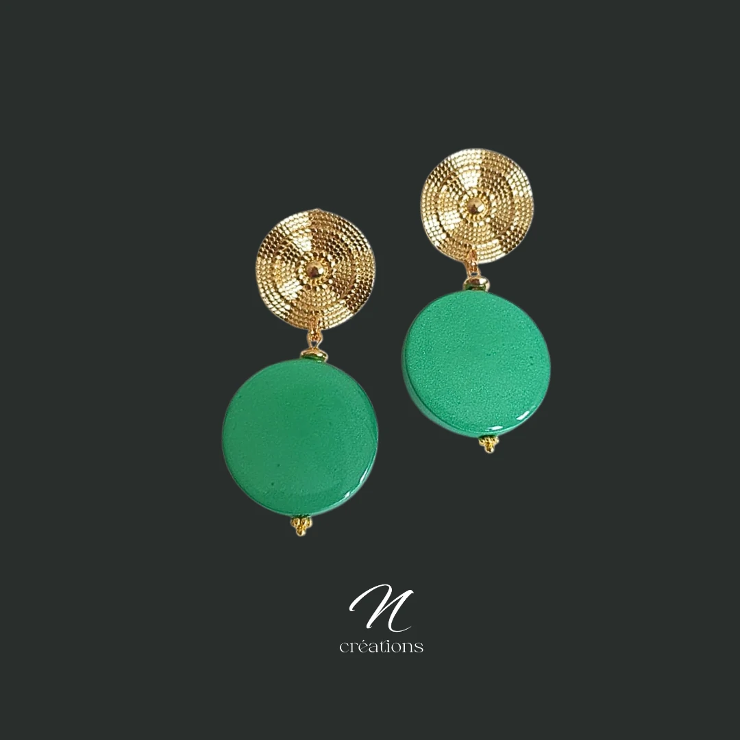 Boucles d'Oreilles Soleil Vert Émeraude