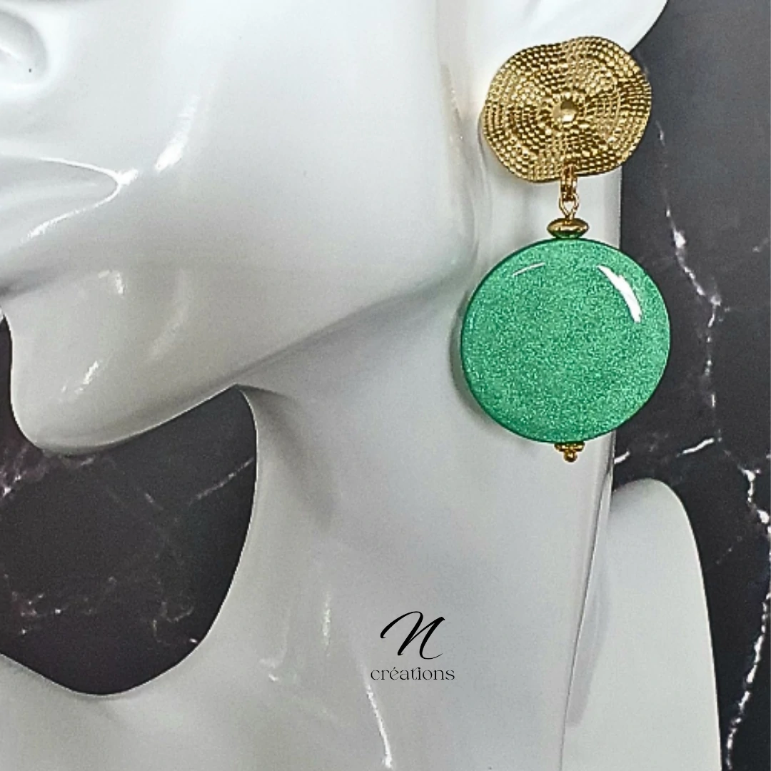 Boucles d'Oreilles Soleil Vert Émeraude