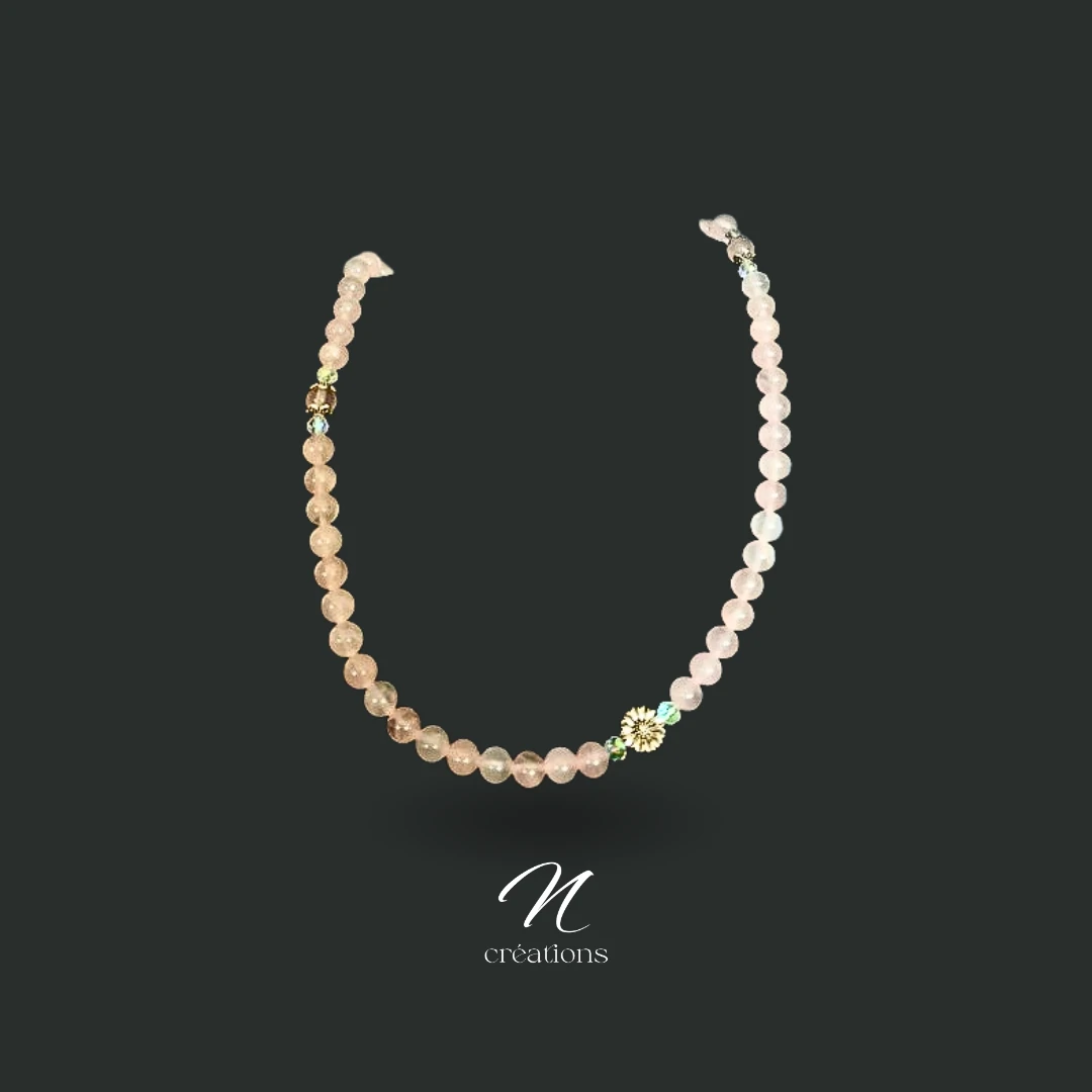 Sautoir Quartz Rose et Cristal de Roche
