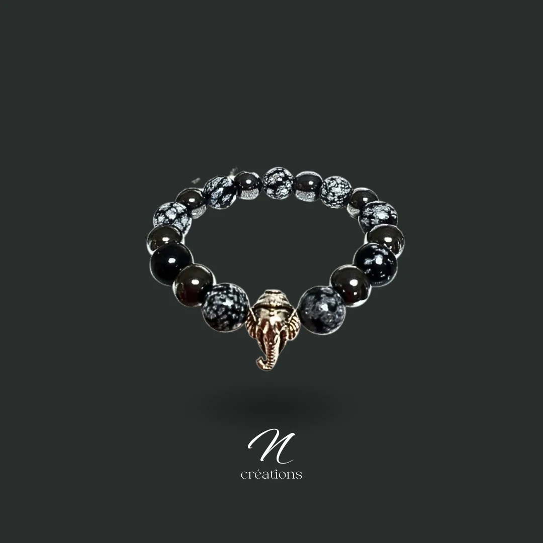 Bracelet Jumbo Homme Obsidienne Neige