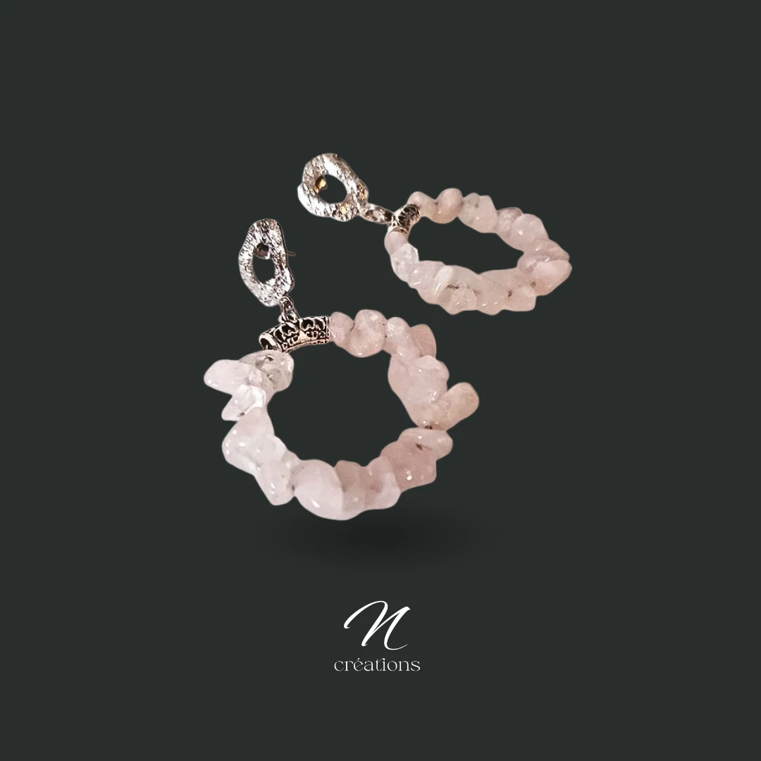 Boucles d'Oreilles Créoles Quartz Rose