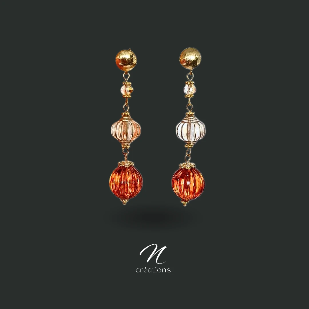 Boucles d'Oreilles Citrouilles Ambre et Champagne