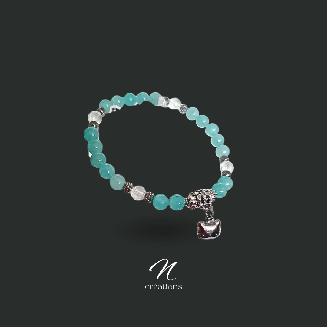 Bracelet Extensible Chat en Amazonite