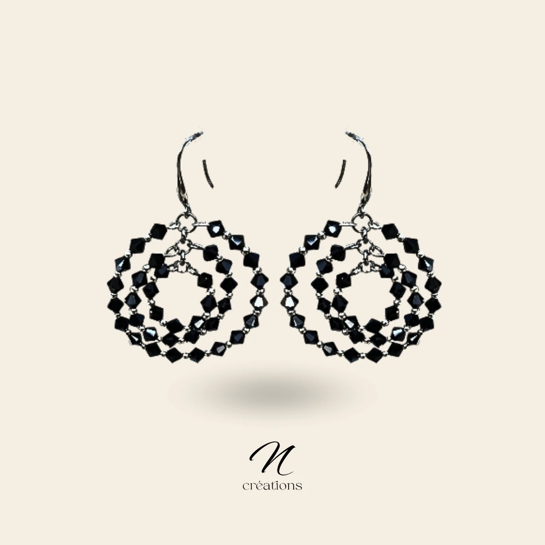 Triples créoles scintillantes noir