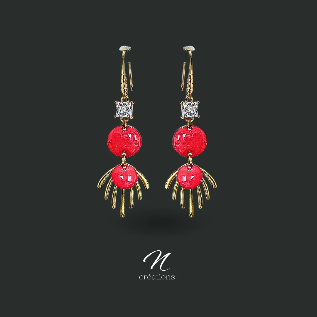 Boucles d'Oreilles Rouge intense et éclat doré