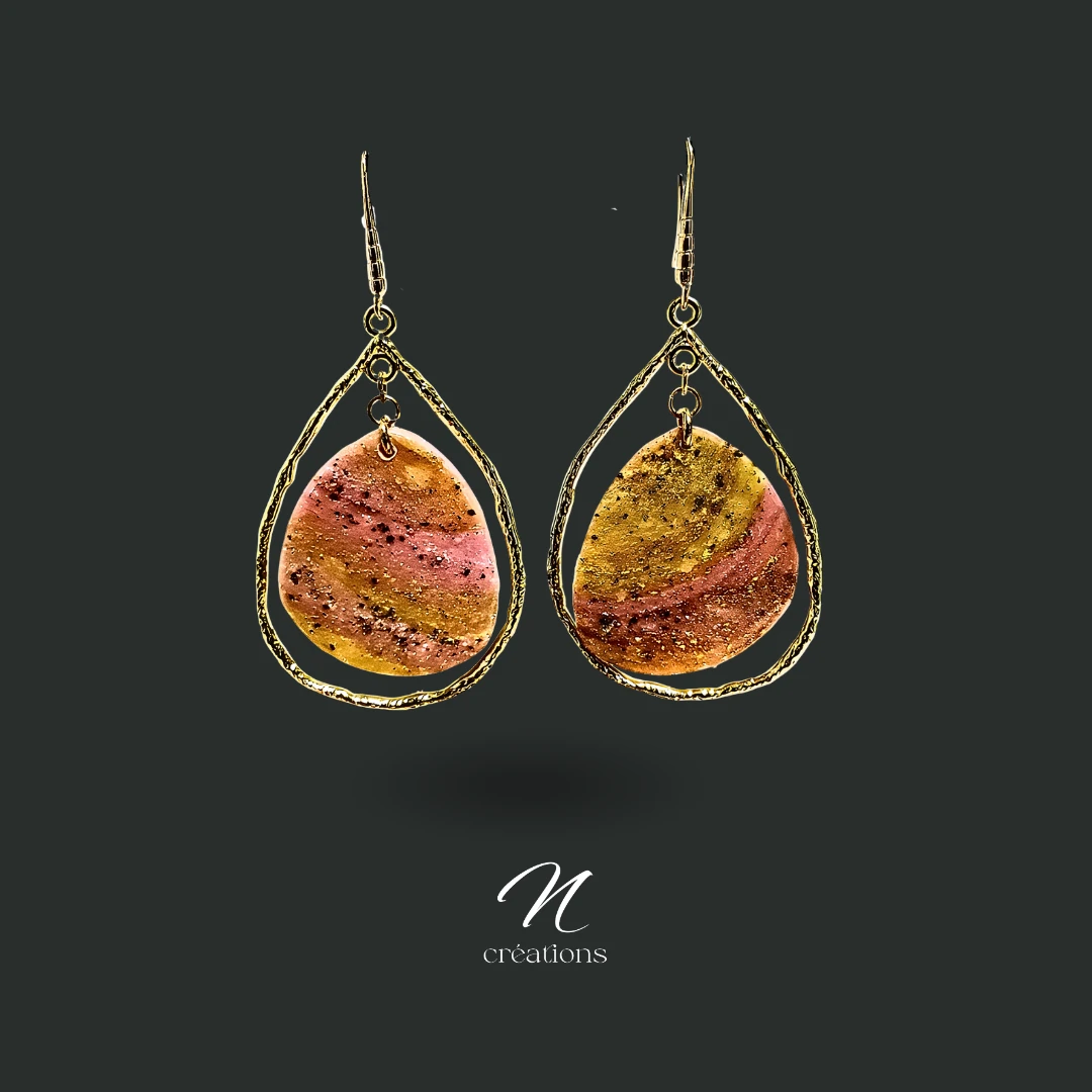 Boucles d’oreilles Gouttes Roses et Or