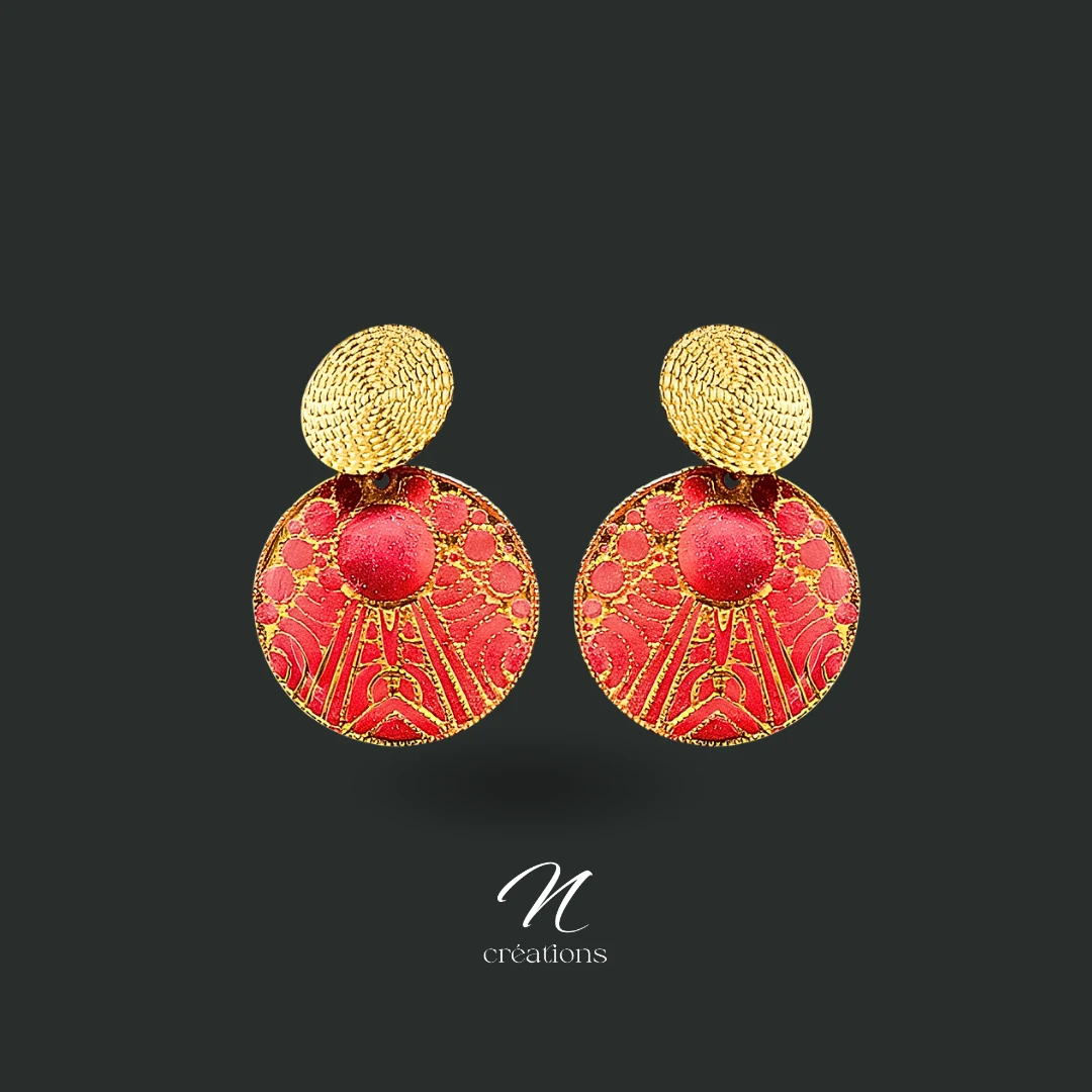 Boucles d’oreilles filigranes argile polymère rouge
