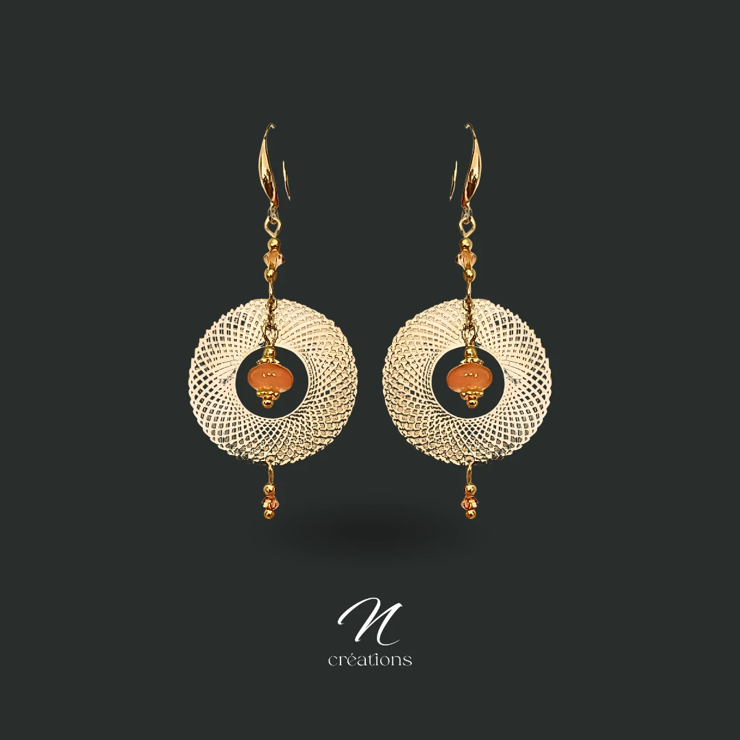 Boucles d’oreilles filigranes dorées Cornaline