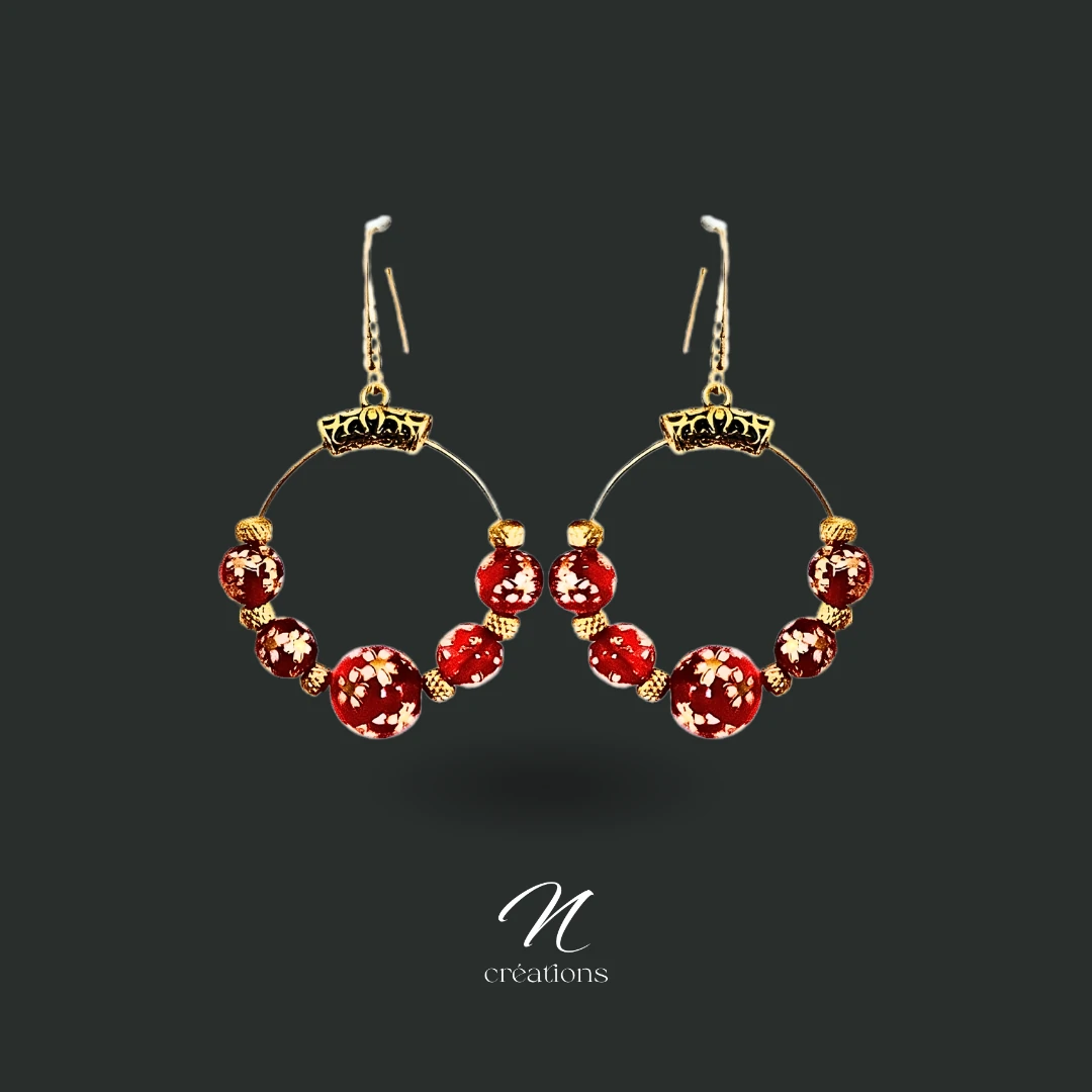 Créoles Tensha Dorées et Fleurs de Cerisier