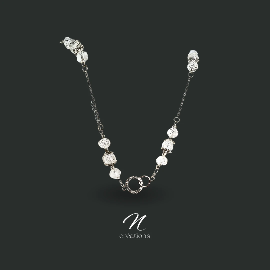 Collier modulable Perles verre craquelées et cristaux facettés