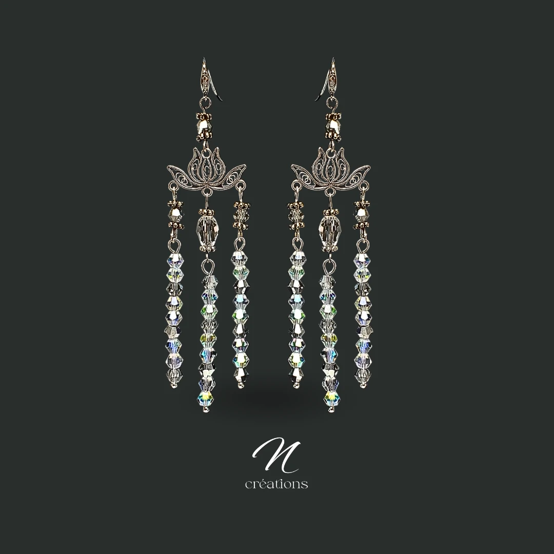 Boucles d’oreilles Fleurs de Lotus argentées