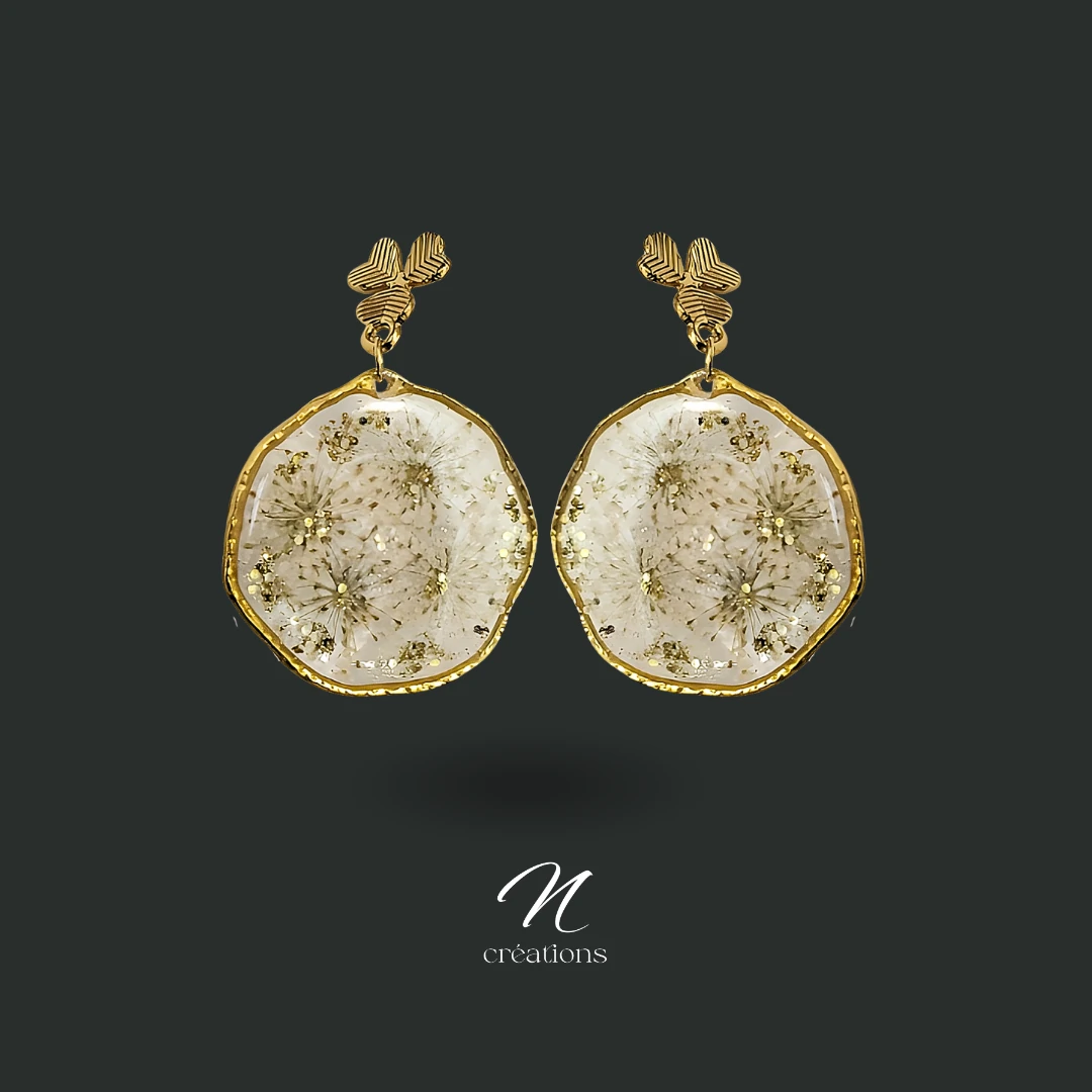 Créoles fleurs séchées Or et Nature