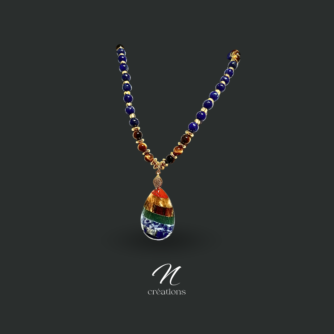 Collier 7 Chakras Lapis-lazuli Œil de tigre