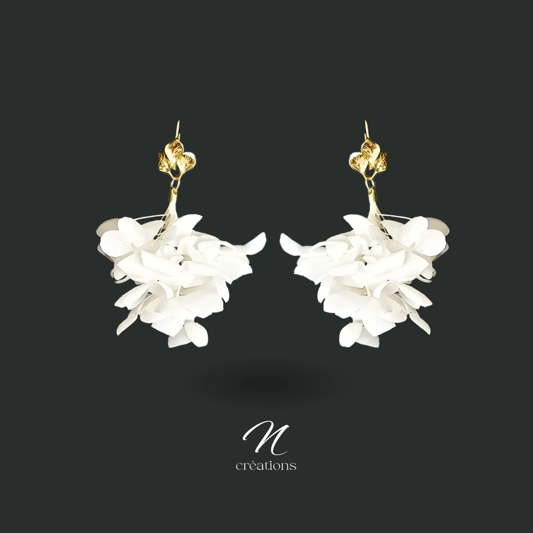 Boucles d’oreilles fleurs d’Hortensias or fin 24K