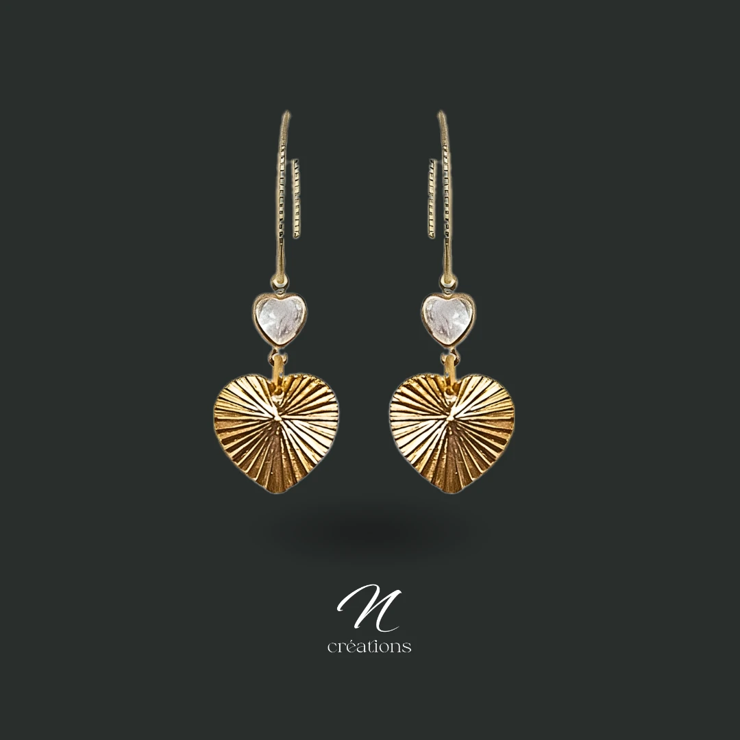 Créoles à l’or fin 24K Cœurs zircons sertis