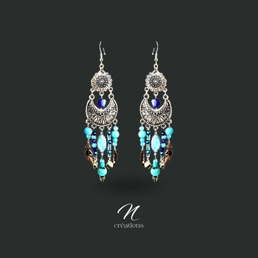 Boucles d’oreilles bohèmes GIPSY – Turquoise et bleu