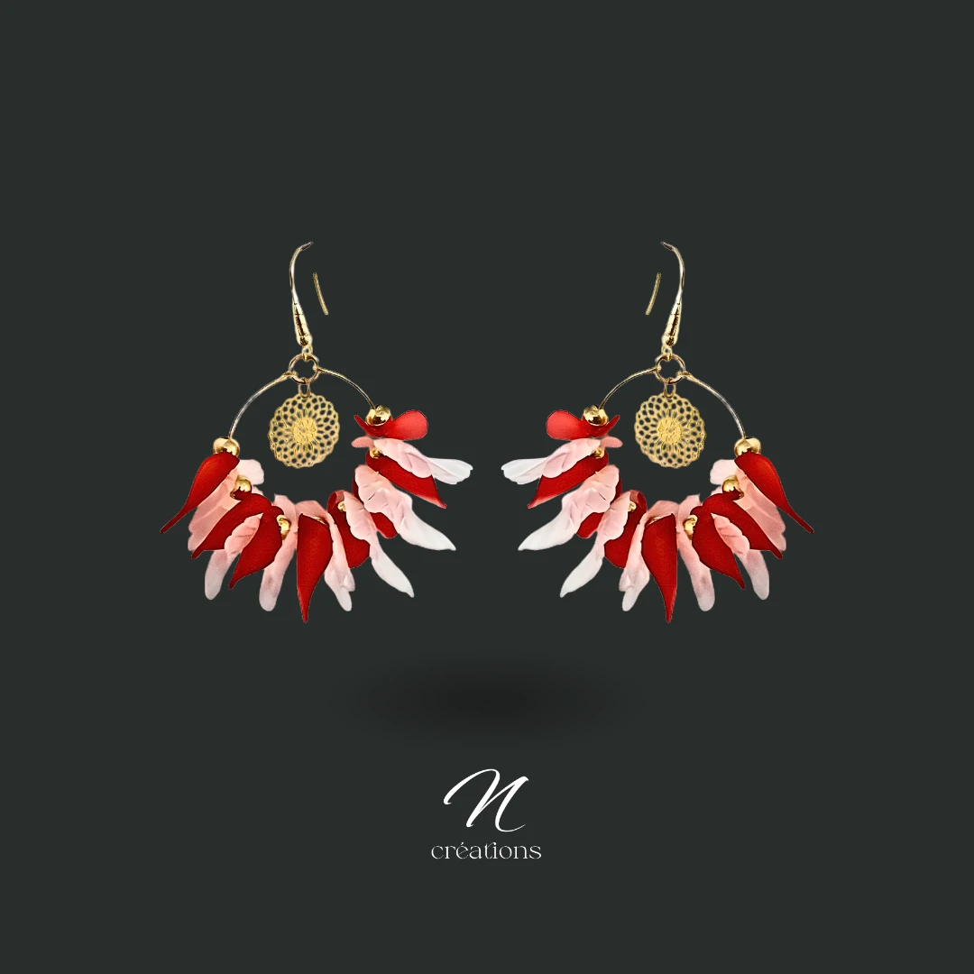 Créoles dorées pétales de fleurs