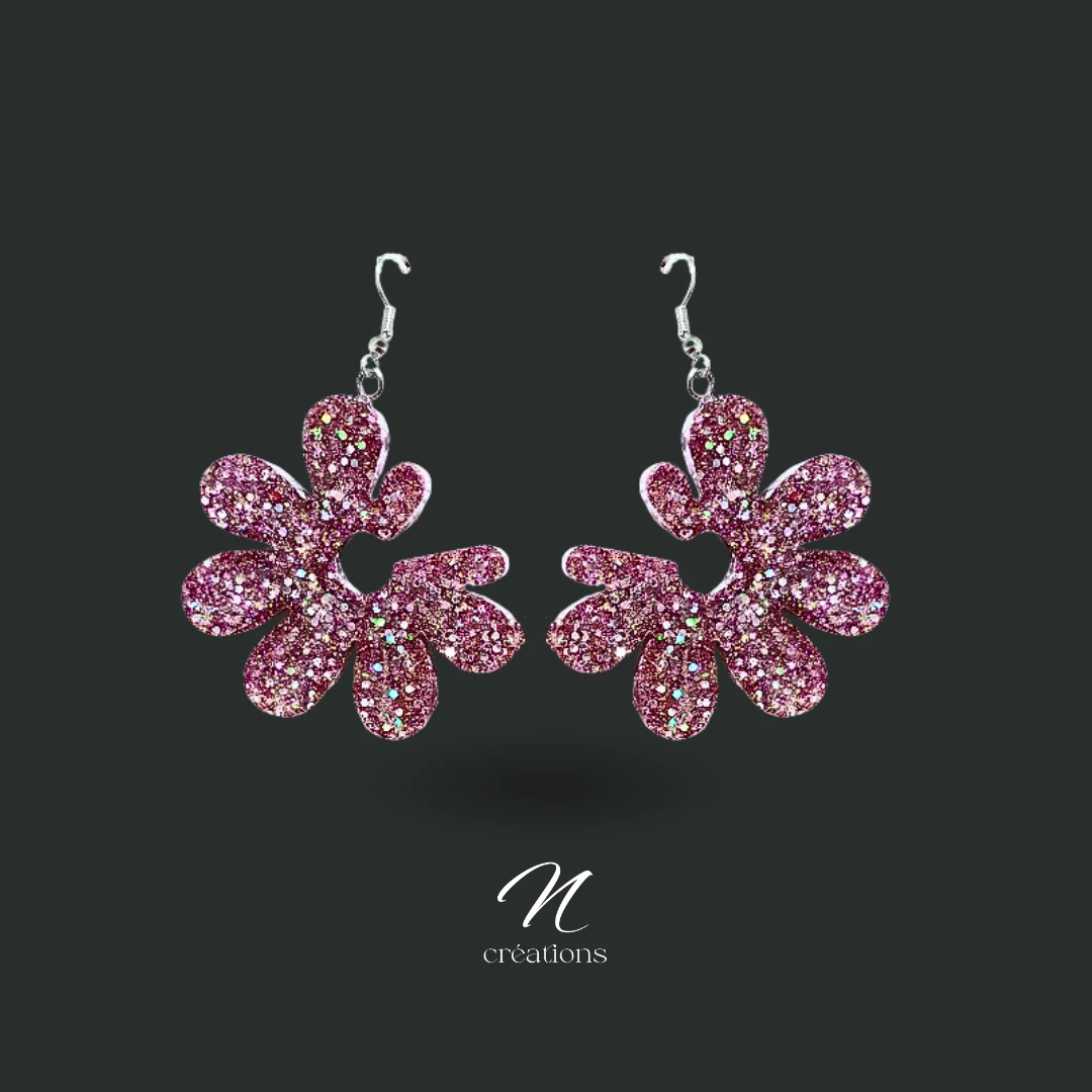 Boucles d’oreilles fleurs en résine transparente