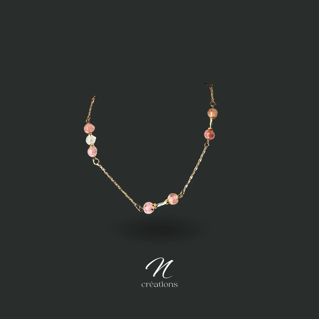 Collier Quartz Fraise et Cristal de Roche