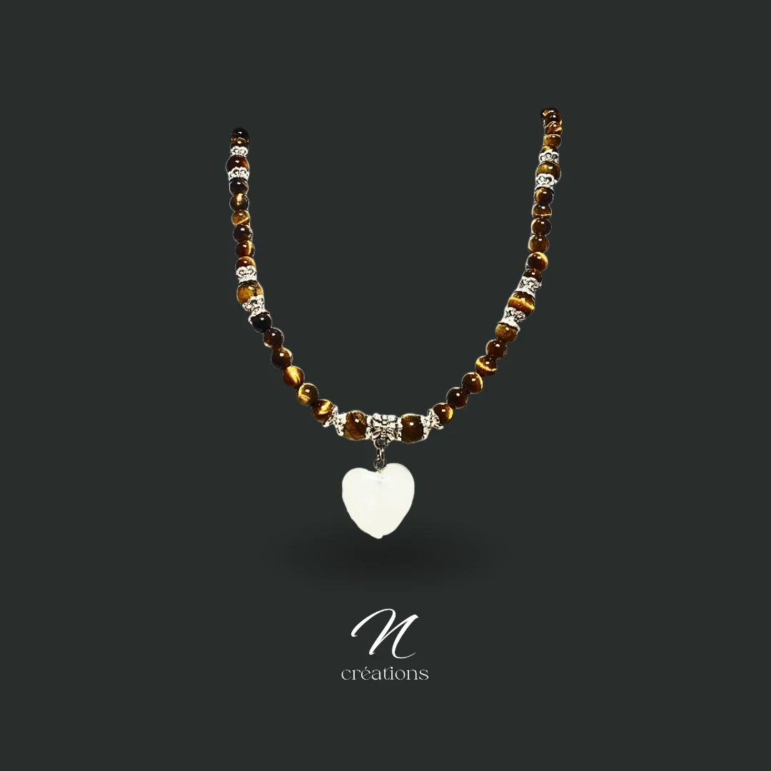 Collier Œil de Tigre Pendentif Cristal de Roche