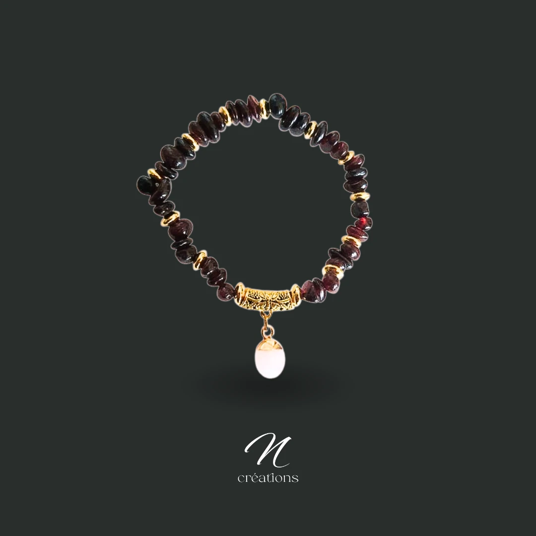 Bracelet Grenat rouge et Quartz rose