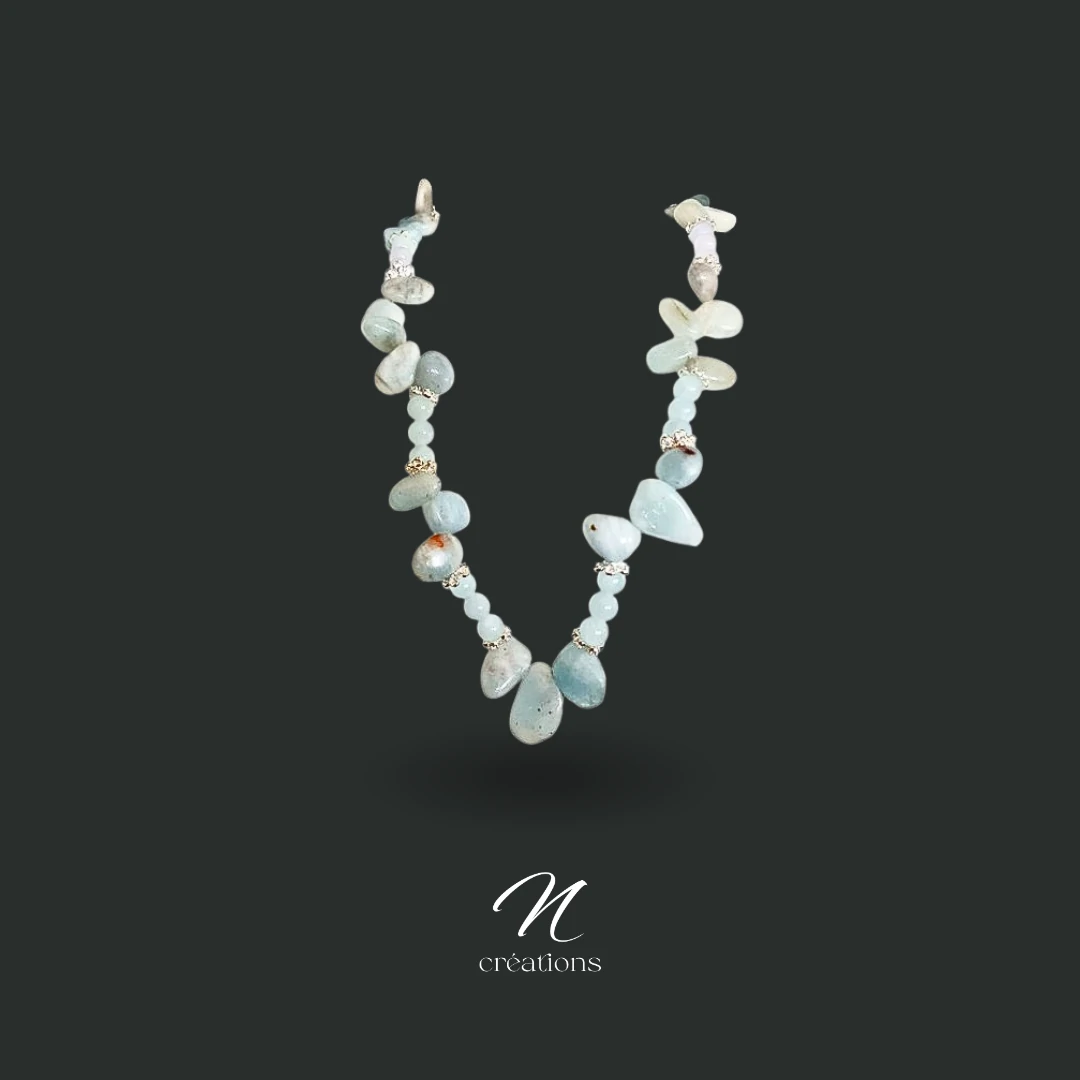 Collier bohème chic Aigue-marine